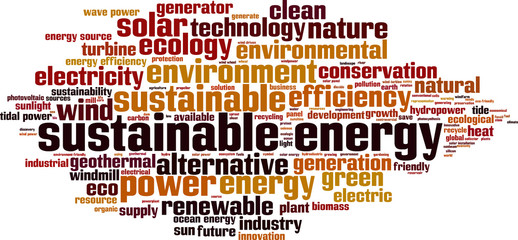 Sustainable energy word cloud concept. Vector illustration