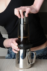 Making fresh coffee in Aeropress