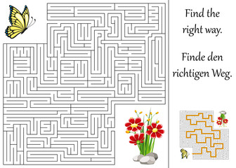 Enducation maze or labyrinth for children with butterfly and flower