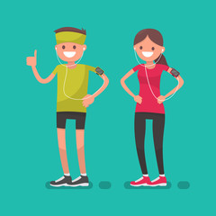 Man and a woman after jogging. Cheerful athletes
