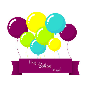 Vector happy birthday card with blue balloons