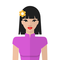Beautiful asian woman vector flat icon. Asian girl portrait.