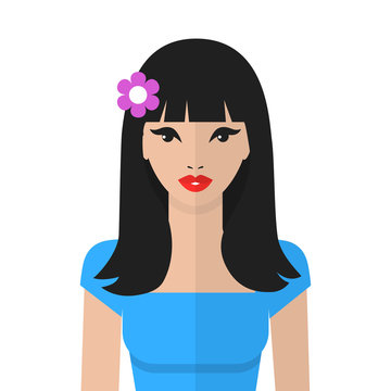 Beautiful asian woman vector flat icon. Asian girl portrait.