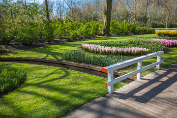 Park bridge with flowers