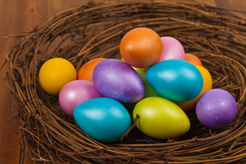 Decorative Easter eggs. Easter theme. Selective focus.