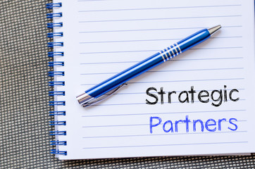 Strategic partners write on notebook