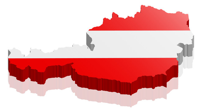 Österreich Landkarte mit Österreich Flagge Fahne 3D