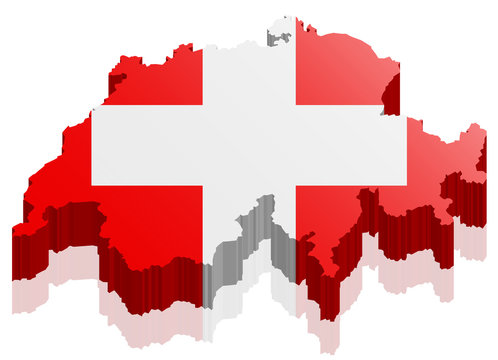 Schweiz Karte mit Schweiz Flagge Fahne 3D