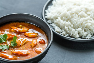 Thai yellow curry with seafood and white rice