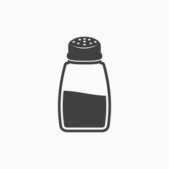 Salt shaker icon in flat style isolated on white background.  Baking and cooking ingredient. Food seasoning. Kitchen utensils salt shaker. Vector illustration