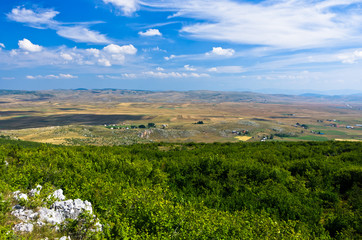 Panorama of Pešter plateau landscape in southwest Serbia
