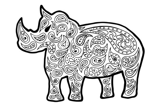 Rhinoceros vector, rhinoceros zen tangle and zen doodle. rhinoceros coloring. rhinoceros tattoo. Black and white