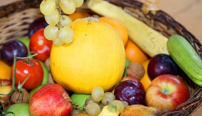 wicker basket with lots of fresh fruit