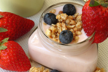  Healthy breakfast - yogurt with berries and muesli 