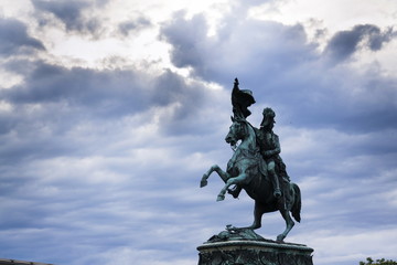 Archduke Charles of Austria statue on Heldenplatz in Vienna with dramatic sky