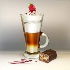 strawberries in chocolate realistic detailed vector illustration icon, with space for text, cream cake