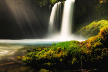 waterfalls and sunlight