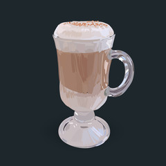 tall glass cup of cappuccino with whipped cream made layers, iso