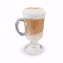 tall glass cup of cappuccino with whipped cream made layers, iso