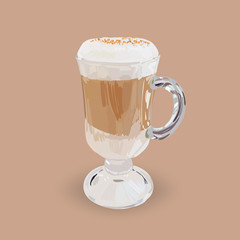 tall glass cup of cappuccino with whipped cream made layers, iso