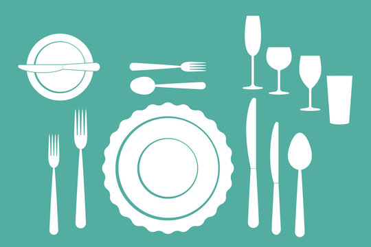 set of tableware on white background