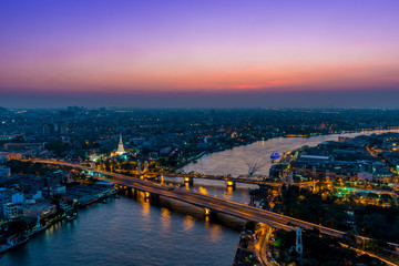 Fototapeta na wymiar Memorial Bridge from top view.Bangkok Cityscape,Thailand