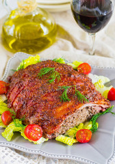 Beef meatloaf with bacon and mustard crust