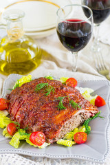 Beef meatloaf with bacon and mustard crust