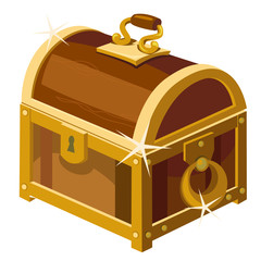 Closed antique chest of wood and gold,