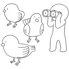 vector set of man watching bird