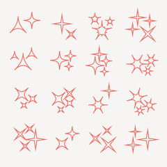 Obraz premium Sparkles, starbursts and fireworks. linear icons on white background