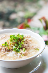 Asian style food eaten with soft boiled rice