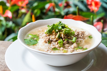 Asian style food eaten with soft boiled rice