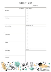 Weekly Planner Template. Organizer and Schedule with place for Notes