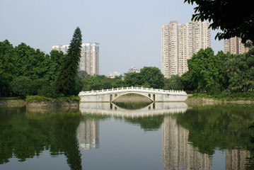 Traditional-style Bridge and lake, Guangzhou, China