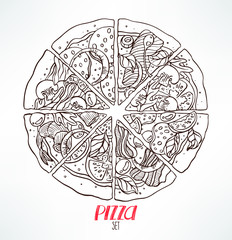 sketch pizza with various stuffing