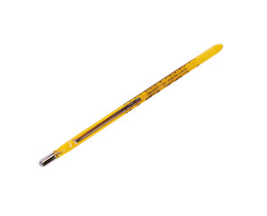 Baby mercury thermometer shows normal temperature isolated on a white background