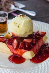 Strawberry Chocolate Honey Toast with Ice Cream