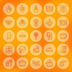Line Circle Cooking Food and Utensil Icons Set