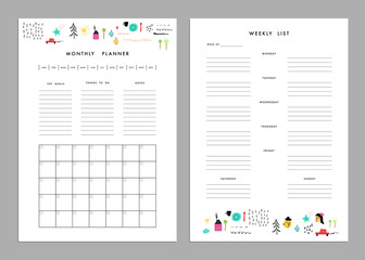 Monthly Planner plus Weekly List Templates. Organizer and Schedule