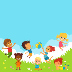 Vector Illustration of Happy Kids Having Fun