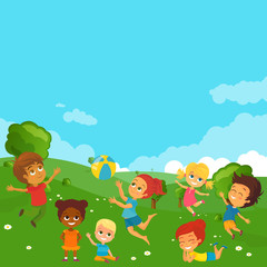 Obraz na płótnie Canvas Vector Illustration of Happy Kids Having Fun