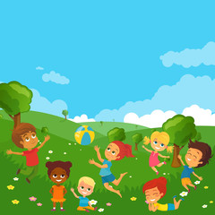 Obraz na płótnie Canvas Vector Illustration of Happy Kids Having Fun