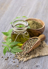 Hemp oil n a glass jar