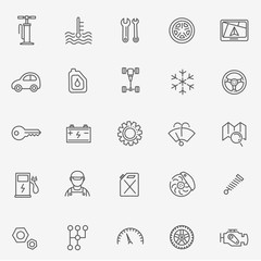 Outline icons. Car parts and services