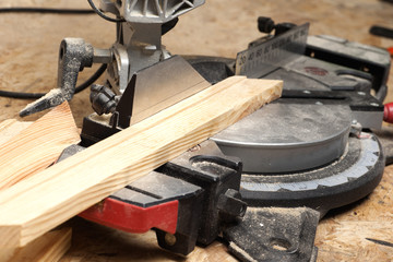 Carpenter working. Carpenter tools on wooden table with sawdust. Carpenter workplace top view