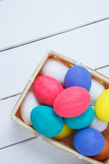 Easter eggs on wooden