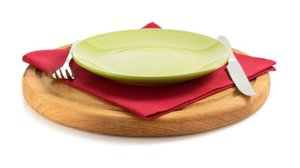 plate and fork with knife at napkin