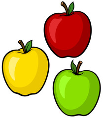 Vector illustration of a variety of cartoon apples.