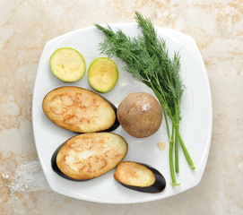 marinated eggplant cut into wedges